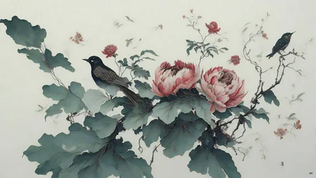 Tintenmalerei: Pfingstrose in Grün 01