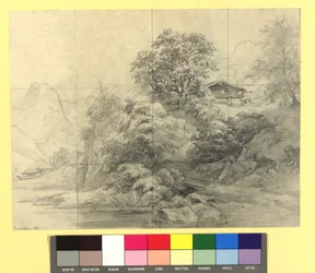 Gebirgslandschaft mit Bauernhöfen