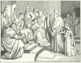 Beatrix von Hohenstaufen bittet König Otto IV. von Deutschland, den Mord an ihrem Vater, Philipp von Schwaben, zu rächen