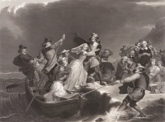 Die Pilger landen 1620 am Plymouth Rock