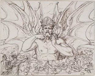 Luzifer im Zentrum der Hölle. Illustration zur Göttlichen Komödie von Dante Alighieri, um 1803.