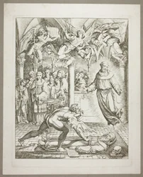 Der Kampf zwischen dem Teufel und dem heiligen Franziskus von Assisi um die Seele von Guido da Montefeltro, Tafel drei aus Darstellungen aus Dantes Hölle