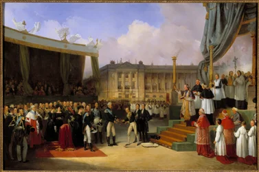 Charles X legt und segnet den Grundstein des Denkmals zum Gedenken an Ludwig XVI. am 3. Mai