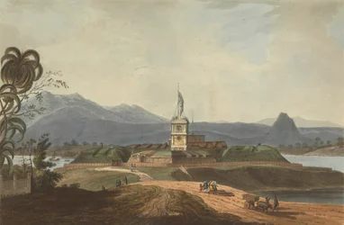 Südostansicht von Fort Marlborough, Benkulen, Sumatra, 1799