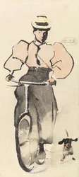 Mädchen auf einem Fahrrad, ca. 1896