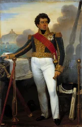 Eroberung Algeriens: Ganzkörperporträt von Victor Guy, Baron Duperre, Admiral und Marineminister von 1834 bis 1843 (1775-1846), dargestellt in kleiner Admiralstracht, als er 1830 die Flotte der Algerien-Expedition kommandierte. Gemälde von Jos