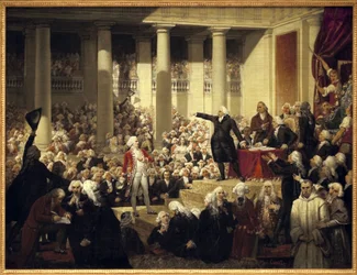 Französische Revolution: Honoré Gabriel (Honoré-Gabriel) Riqueti, Graf von Mirabeau (1749-1791), vor Monsieur de Henri Evrard (Henri-Evrard), Marquis von Dreux-Brézé (Dreux-Brézé) (1762-1829), in der Abgeordnetenversammlung, 23. Juni
