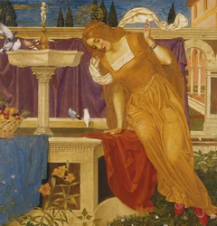 Schönheit sieht das Bild ihres Hauses im Brunnen