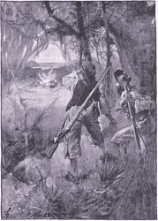Alle ihre Hütten und Haushaltsgegenstände brannten zusammen (Lithografie)