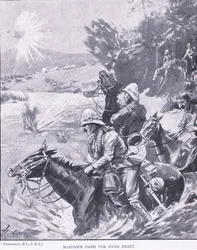 McAdams Ansturm auf Zand Drift, aus After Pretoria: Der Guerillakrieg veröffentlicht von Harmsworth Bros Limited, 1901