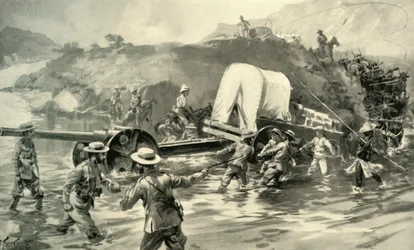 Das 4.7 Marinegeschütz über den Tugela bringen, 1900