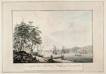 Ein Blick auf die Stadt und den Hafen von Halifax, vom Dartmouth-Ufer, um 1777