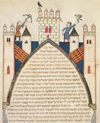 Jagd mit Falken, Illustration aus der jüdischen Cervera-Bibel, 1299