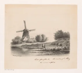Landschaft mit Mühle und zwei Fischern