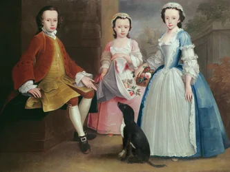 Sara, Anna und Evan Davies mit ihrem Hund