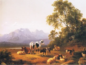 Eine niederländische pastorale Landschaft, aus einer unbekannten Zeitschrift oder einem unbekannten Buch