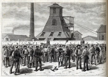 Streik in den Anzin-Minen (Pas-de-Calais) 1884 - Zeichnung von Julien - Gravur in „Le journal illustré“ 1884