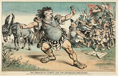 Der demokratische Samson und die republikanischen Philister, aus Puck