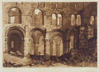 Holy Island Cathedral, graviert von Charles Turner, 1808