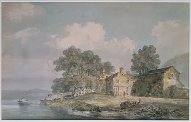 Ein Bauernhaus an einem See im Lake District, ca. 1797
