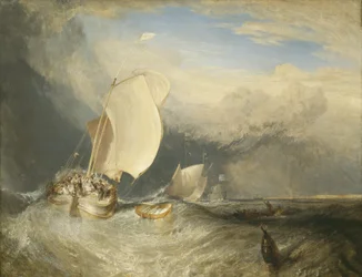 Fischerboote mit Händlern, die um Fisch feilschen, 1837-38