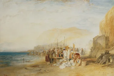 Hastings: Fischmarkt am Strand, früher Morgen, 1822