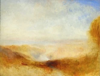Landschaft mit einem Fluss und einer Bucht im Hintergrund