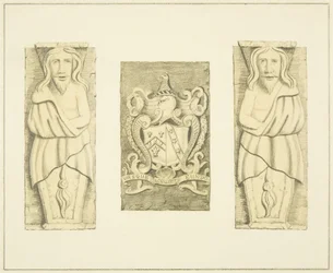 2 Figuren und Wappen vom Tor am Black Castle, Brislington