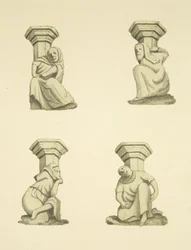 Vier Konsolen am Turm (ursprünglich Statuen tragend) der St. Mary Redcliffe