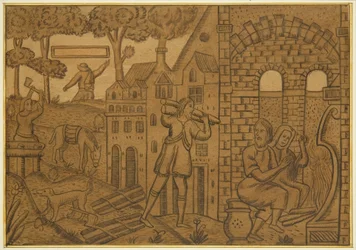 Tafel von einer alten Eichentruhe im Waisenhaus, Hook