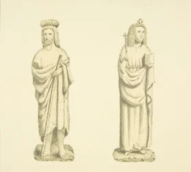 Zwei Figuren in Nischen des Turms von St. Mary Redcliffe