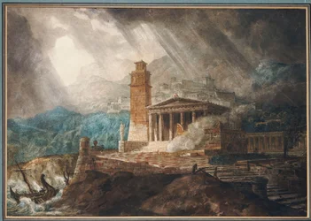 Ein Capriccio eines römischen Hafens während eines Sturms