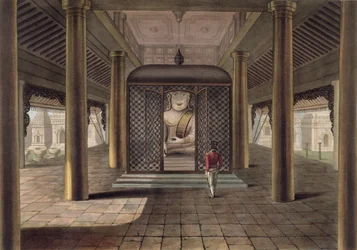 Ein Soldat in einem Tempel in Rangoon, graviert von George Hunt, 1825