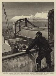 Die Arktische Expedition, die Alert nahe Holsteinborg, Grönland, Heckschneider oder Eisboot auf Kufen