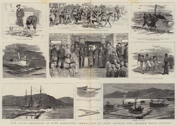 Das China-Geschwader in Port Hamilton, Korea, und in Port Arthur, der chinesischen Marinebasis