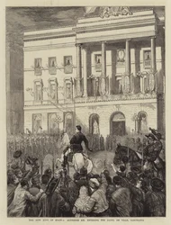 Der neue König von Spanien, Alphonso XII, betritt das Rathaus, Barcelona