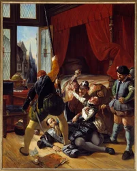 Religionskrieg: "Szene der Bartholomäusnacht, Ermordung Brious, des Statthalters des Prinzen von Conti, 24/08/1572". 1833. Maße: 1,64 x 1,3 m