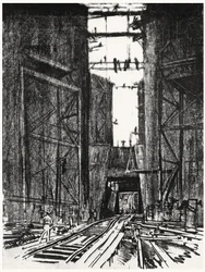 Am Boden der Gatun-Schleuse, Platte IV aus Der Panamakanal von Joseph Pennell, 1912