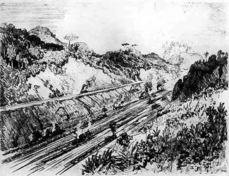 Im Schnitt bei Las Cascades, Platte XII aus Der Panamakanal von Joseph Pennell, 1912