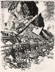 Dampfbaggerarbeit: Culebra-Schnitt, Platte XIV aus Der Panamakanal von Joseph Pennell, 1912