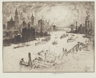 Sonnenuntergang, von der Williamsburg Bridge