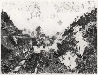 Der Schnitt in Richtung Ancon Hill, Platte XVII aus Der Panamakanal von Joseph Pennell, 1912