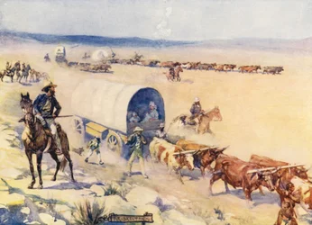 Die Voor-Trekkers (Farblithografie)