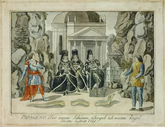 Tamino und Papageno mit den drei Damen (Gravur)