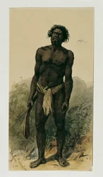 Eingeborener mit Bumerang aus Woolongong (Wollongong), Australien