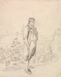 Eine Skizze von Sir Walter Scott in einem Garten