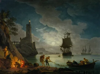 Ein Hafen im Mondlicht