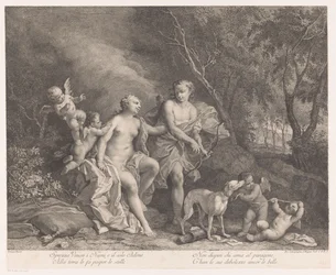 Venus und Adonis als Liebende mit vier Putti