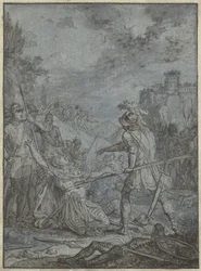 Übergabe eines Heerführers (Gruppe gleichartiger Illustrationen mit Rittern und Reitern)