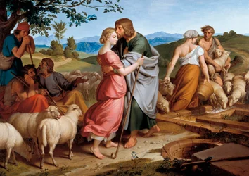 Jakob trifft Rachel, Labans Tochter, an einem Brunnen